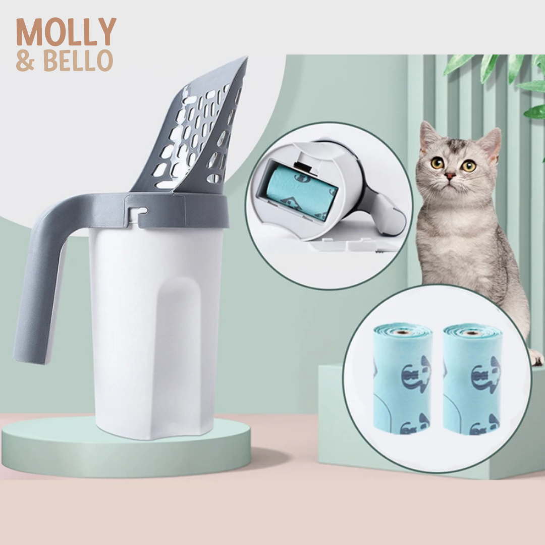 2-in-1 Katzenstreu-Schaufel Lilli mit integriertem Müllbeutel-Fach –  Molly & Bello
